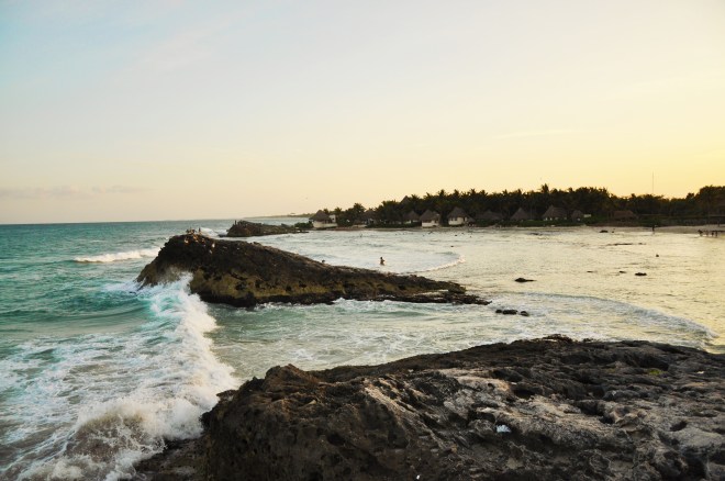 Tulum beach and ocean with wave