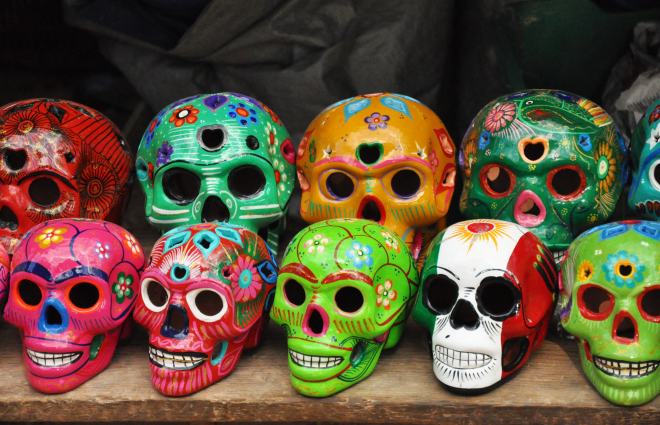 colourful skulls in mexico