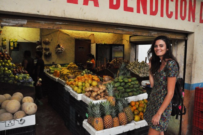 Girl in mexican fruitery