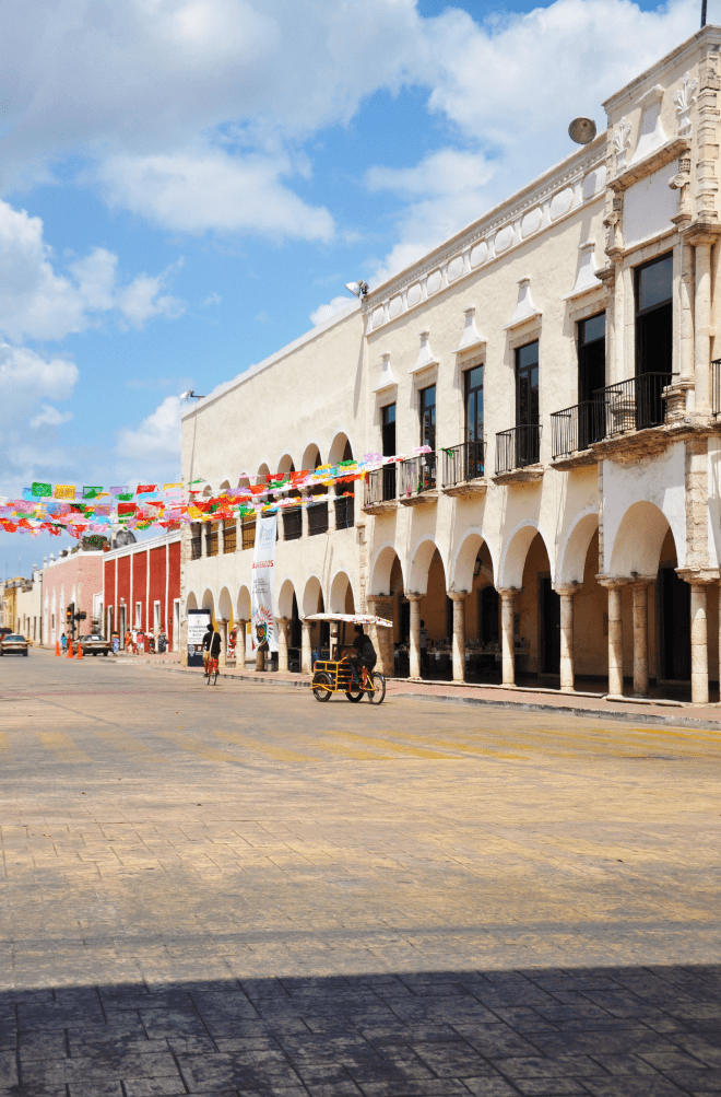 Valladolid street with flags