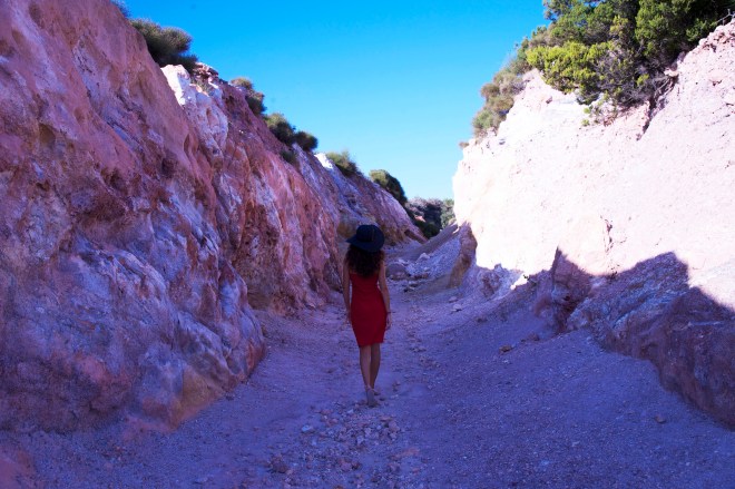 Girl in red dress in Lipari