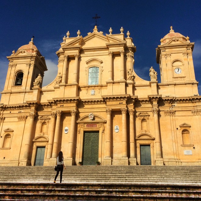 Girl in front of Noto Cathedral