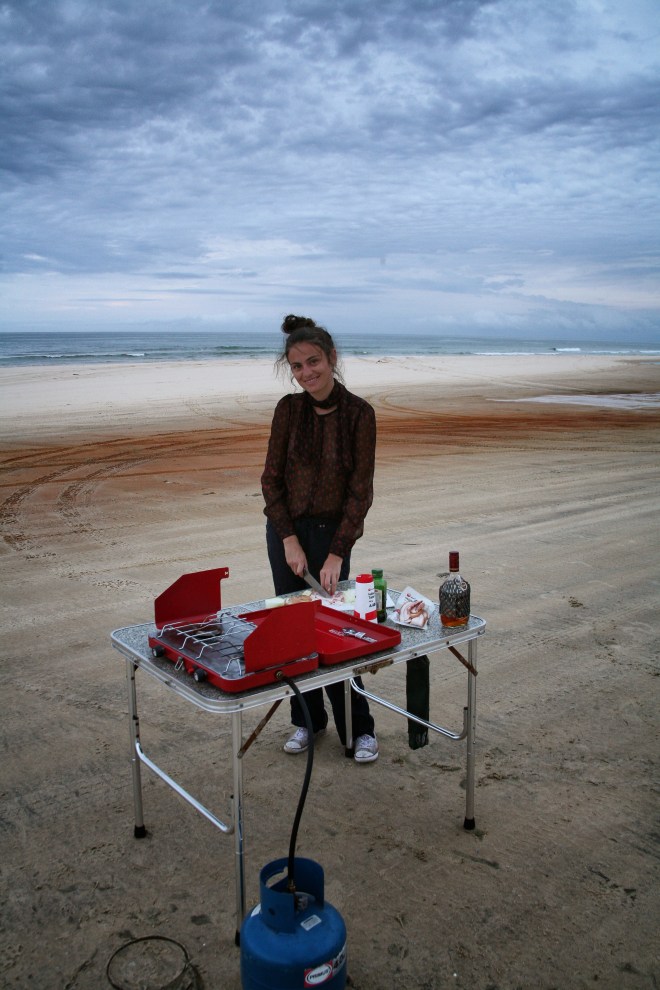 girl cooking on Fraser Island