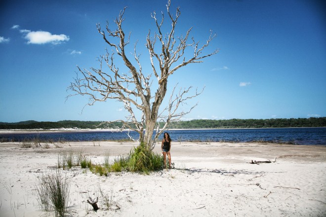 Girl under tree in Fraser Island