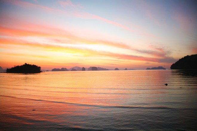 sunrise with rocks in thailand koh yao noi